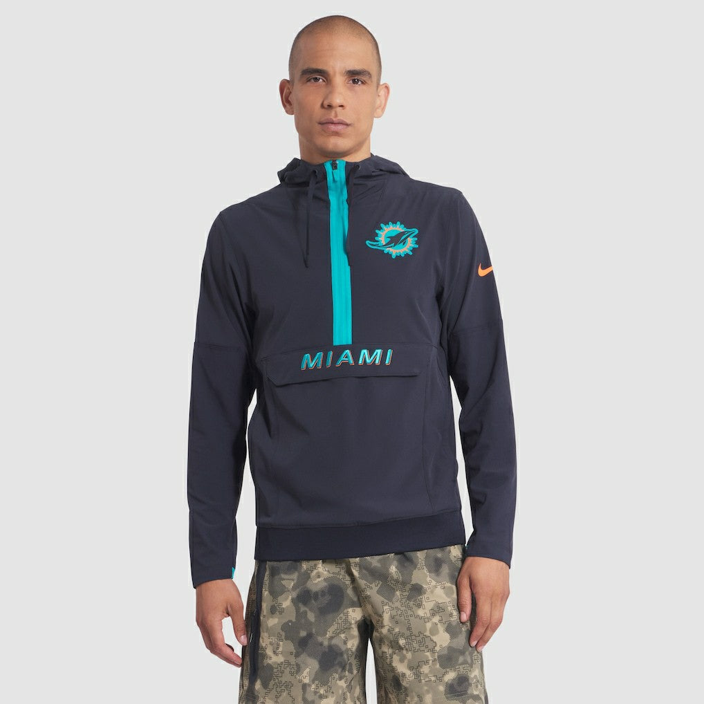 Miami Dolphins 2025 Rivalries Collection Sideline Anorak Half-Zip Hoodie Jacket Pitch Blue