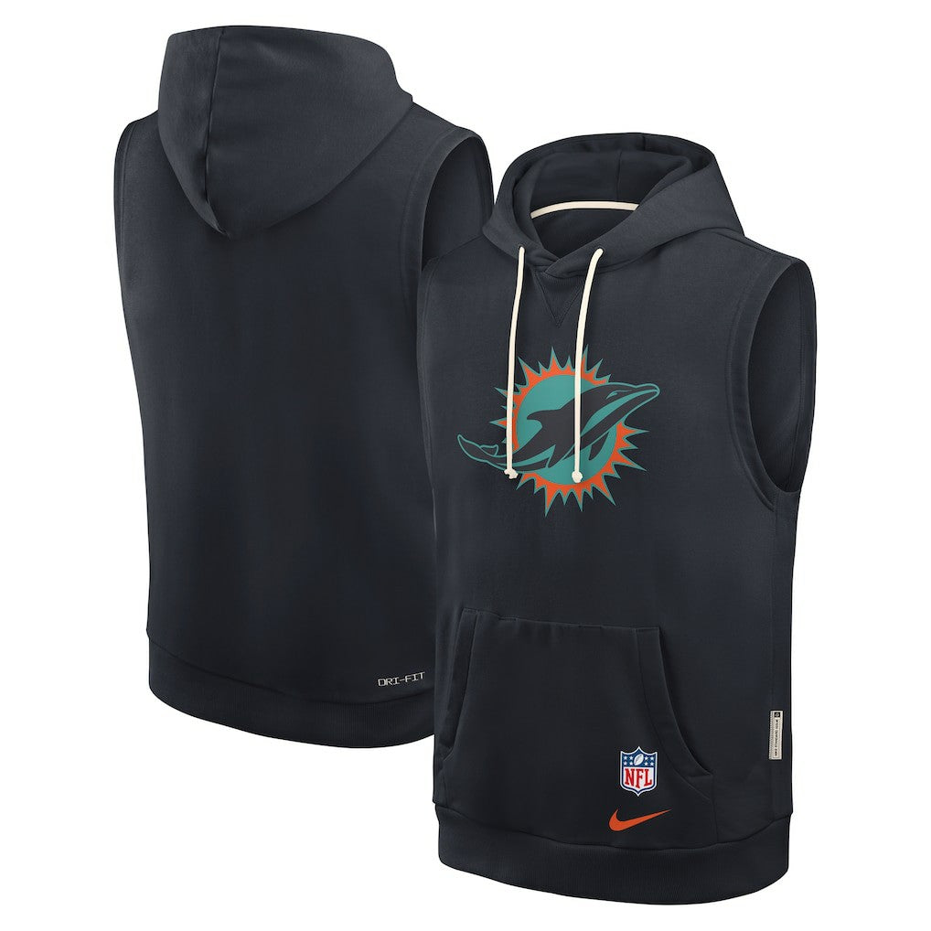 Miami Dolphins 2025 Rivalries Collection Standard Issue Sideline Dri-FIT Sleeveless Hoodie Pitch Blue