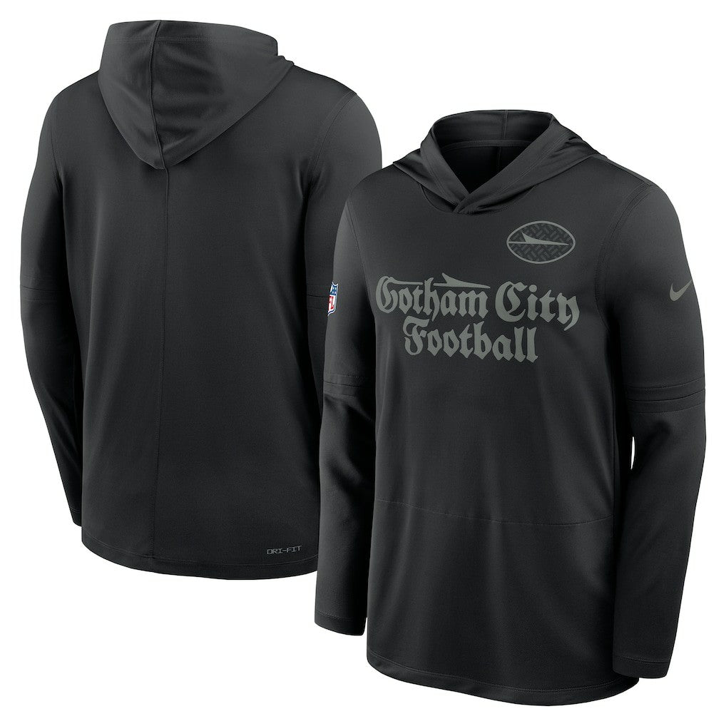 New York Jets 2025 Rivalries Collection Sideline Dri-FIT Long Sleeve Hoodie T-Shirt Black