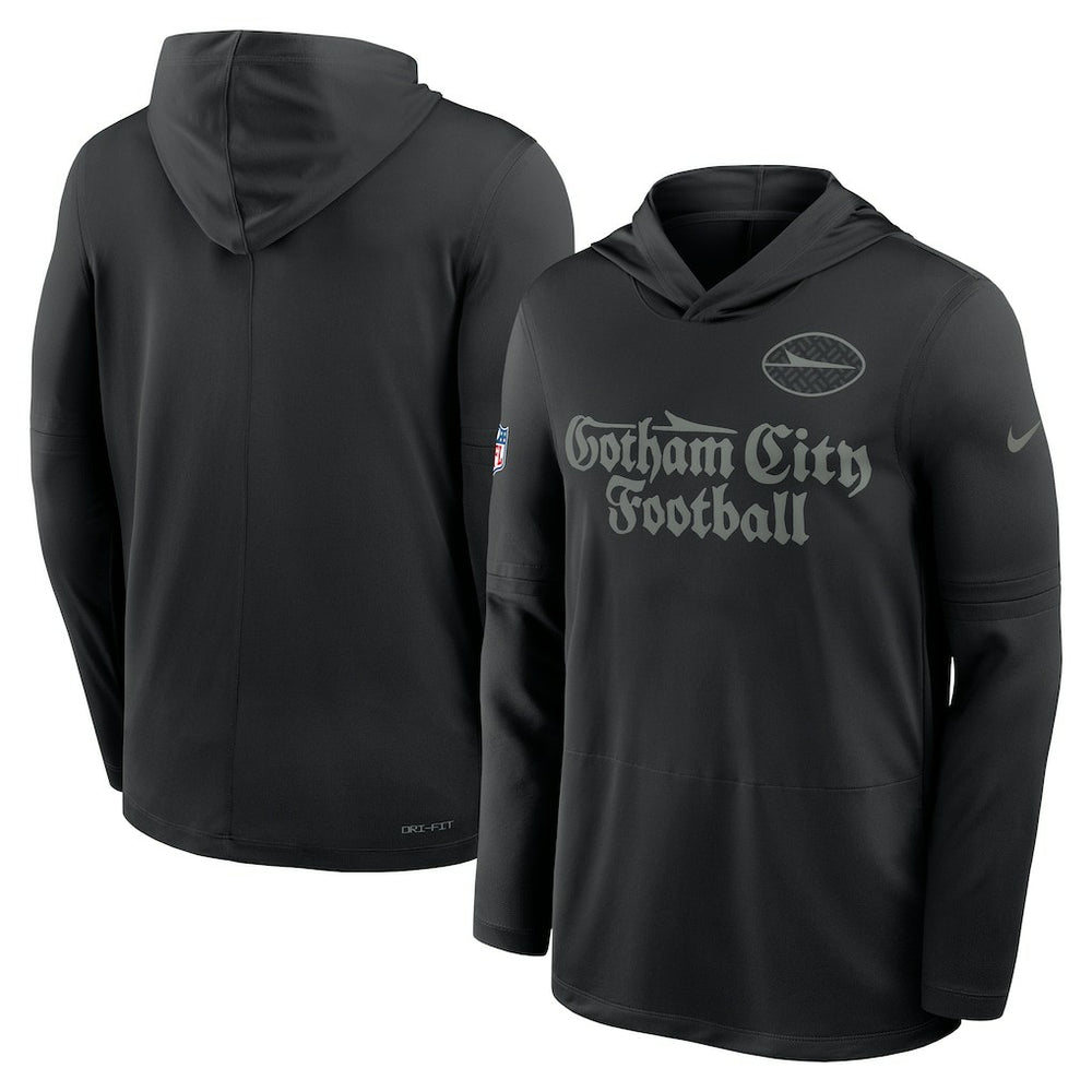 New York Jets 2025 Rivalries Collection Sideline Dri-FIT Long Sleeve Hoodie T-Shirt Black