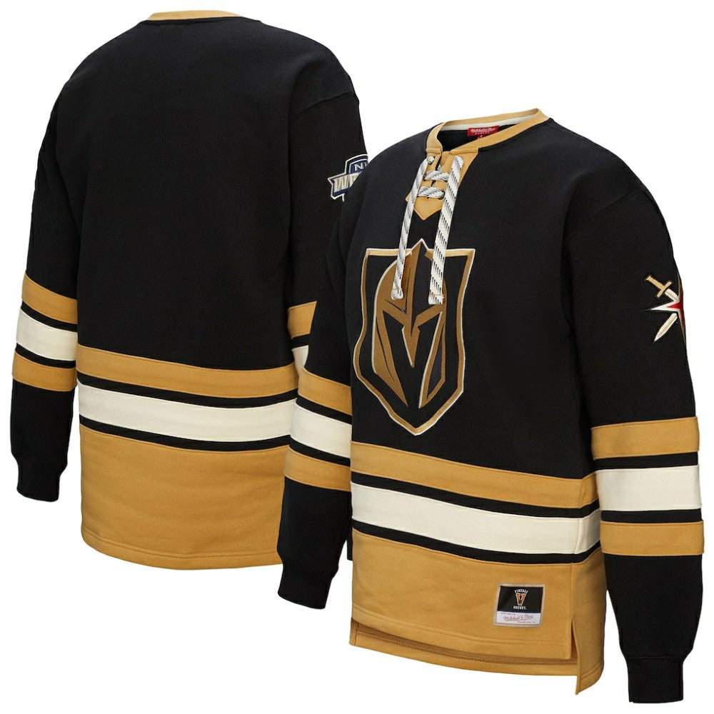 NHL Vegas Golden Knights Mitchell & Ness Women's Heritage Lace-Up Pullover Sweatshirt - Black