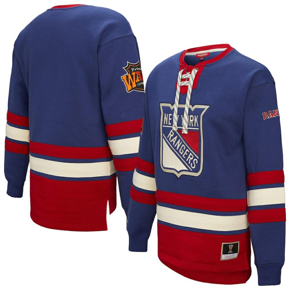 NHL New York Rangers Mitchell & Ness Women's Heritage Lace-Up Pullover Sweatshirt - Blue