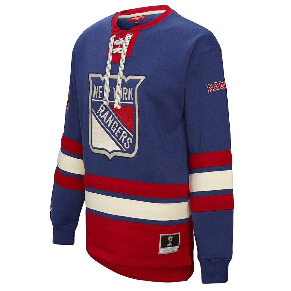 NHL New York Rangers Mitchell & Ness Women's Heritage Lace-Up Pullover Sweatshirt - Blue