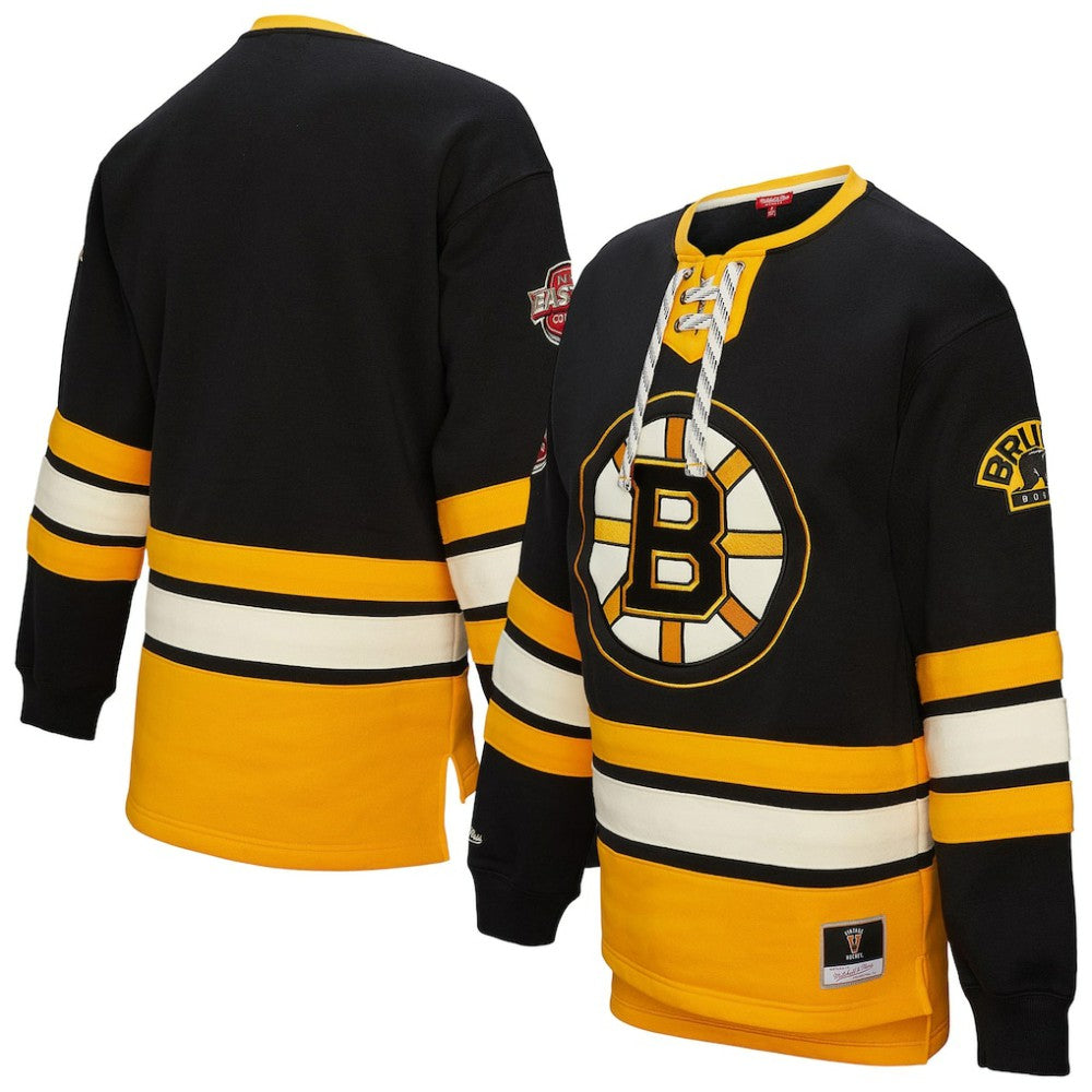 NHL Boston Bruins Mitchell & Ness Women's Heritage Lace-Up Pullover Sweatshirt - Black
