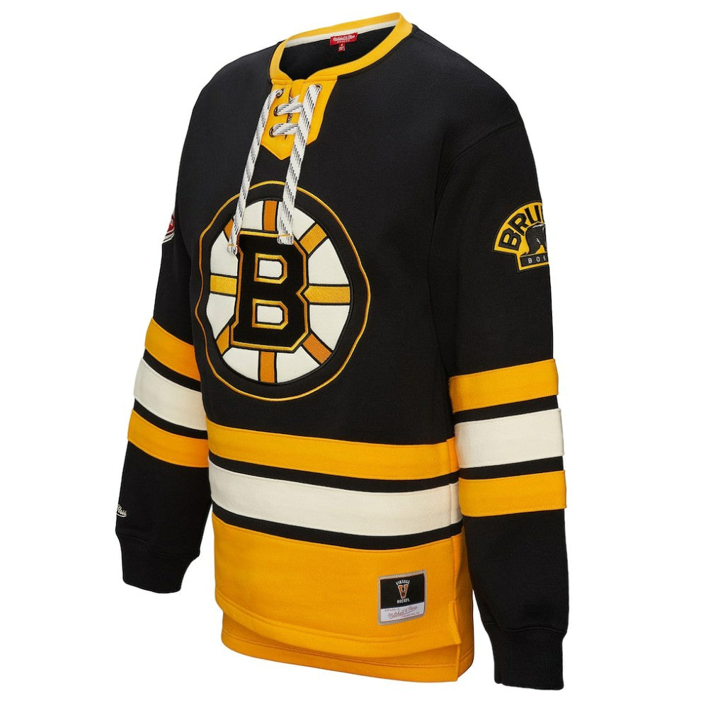 NHL Boston Bruins Mitchell & Ness Women's Heritage Lace-Up Pullover Sweatshirt - Black