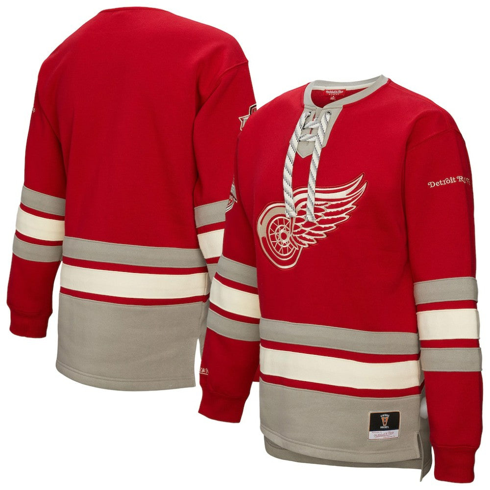NHL Detroit Red Wings Mitchell & Ness Women's Heritage Lace-Up Pullover Sweatshirt - Red