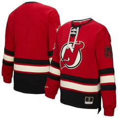 NHL New Jersey Devils Mitchell & Ness Women's Heritage Lace-Up Pullover Sweatshirt - Red