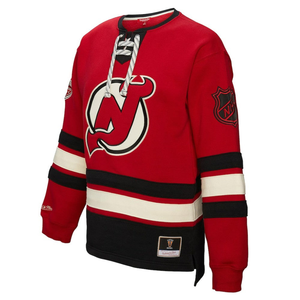 NHL New Jersey Devils Mitchell & Ness Women's Heritage Lace-Up Pullover Sweatshirt - Red