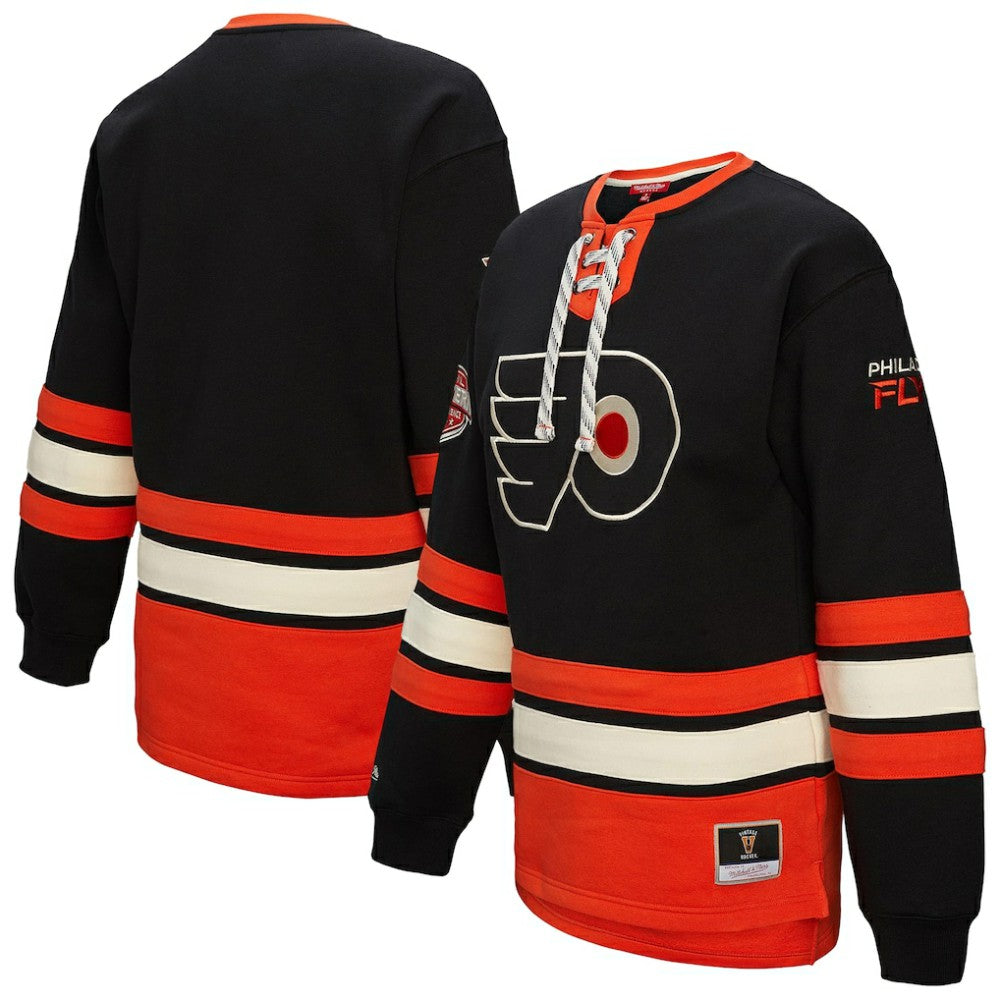 NHL Philadelphia Flyers Mitchell & Ness Women's Heritage Lace-Up Pullover Sweatshirt - Black