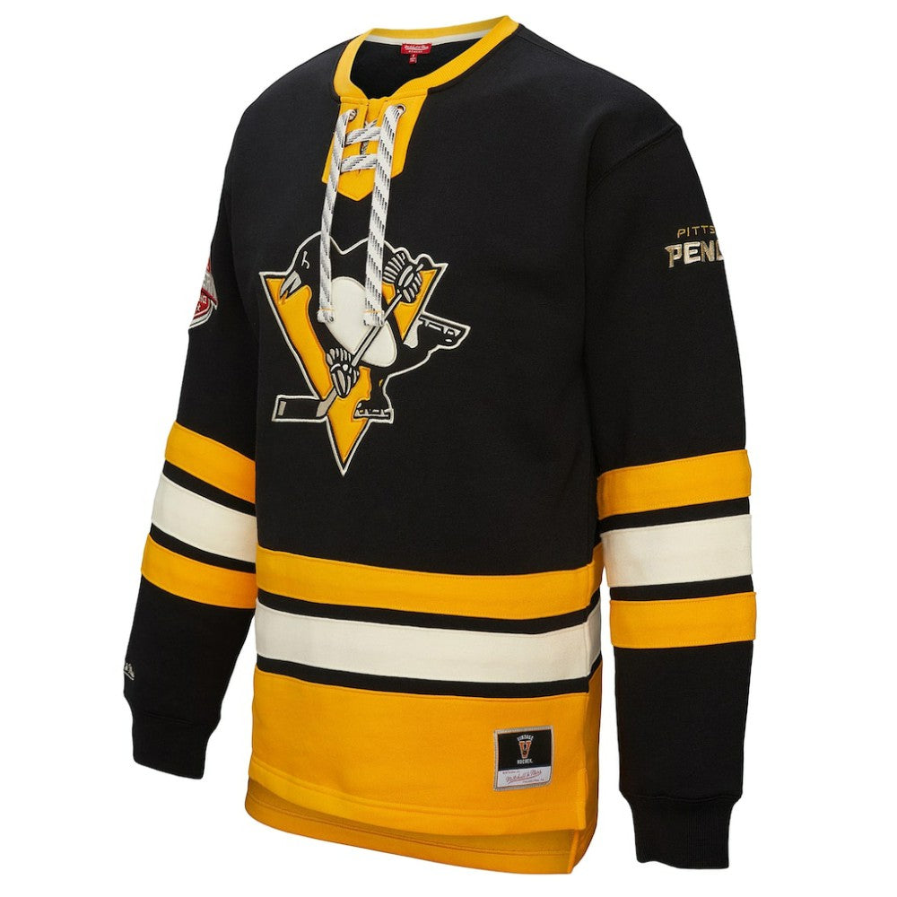 NHL Pittsburgh Penguins Mitchell & Ness Women's Heritage Lace-Up Pullover Sweatshirt - Black