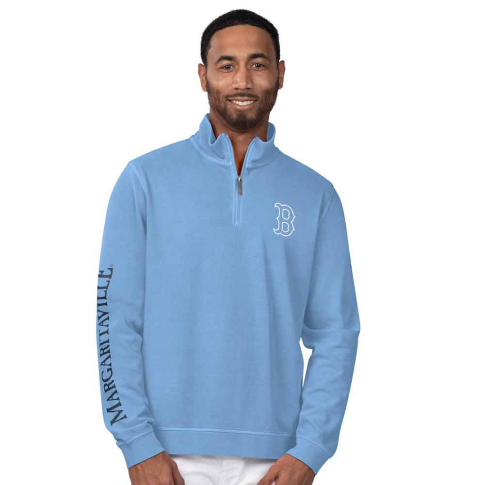 Boston Red Sox Margaritaville First Pitch Quarter-Zip Pullover Top - Light Blue Pullover