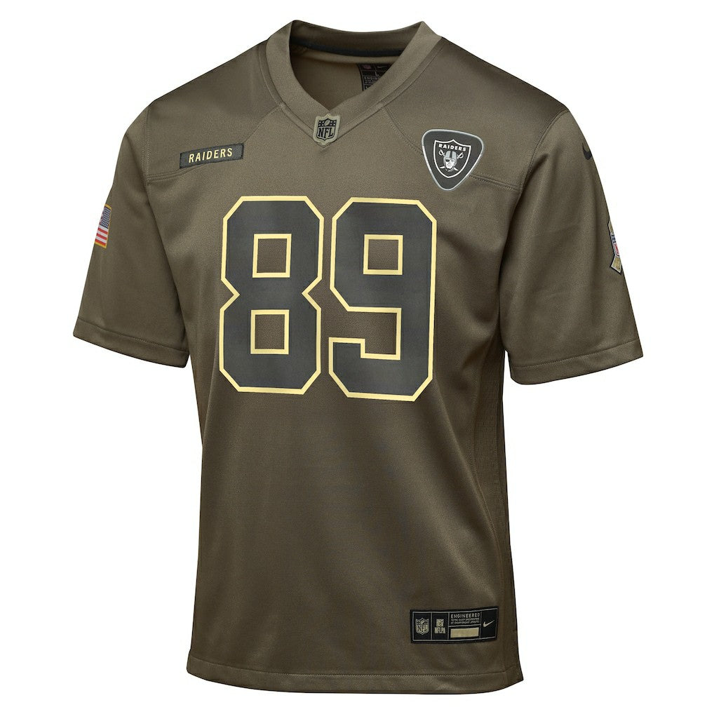 Brock Bowers Las Vegas Raiders Youth 2025 Salute to Service Game Jersey Olive