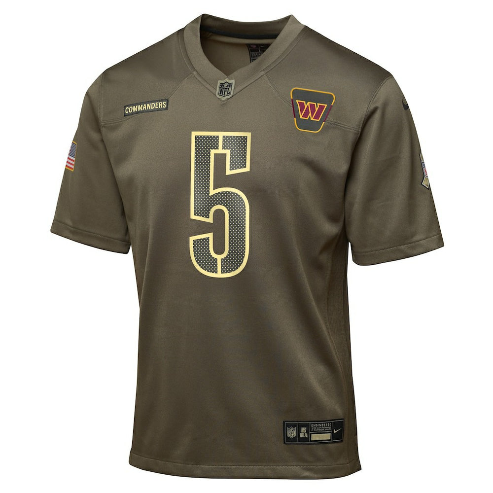 Jayden Daniels Washington Commanders Youth 2025 Salute to Service Game Jersey Olive