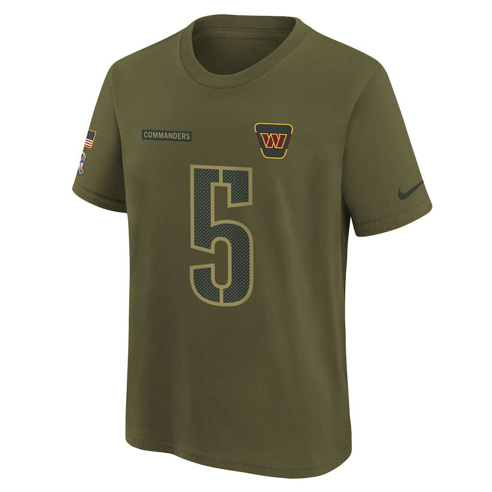 Jayden Daniels Washington Commanders Youth 2025 Salute to Service Name & Number T-Shirt Olive