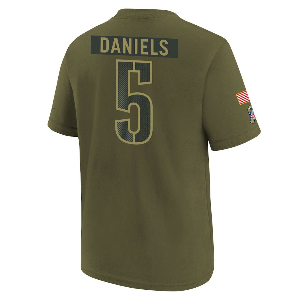 Jayden Daniels Washington Commanders Youth 2025 Salute to Service Name & Number T-Shirt Olive