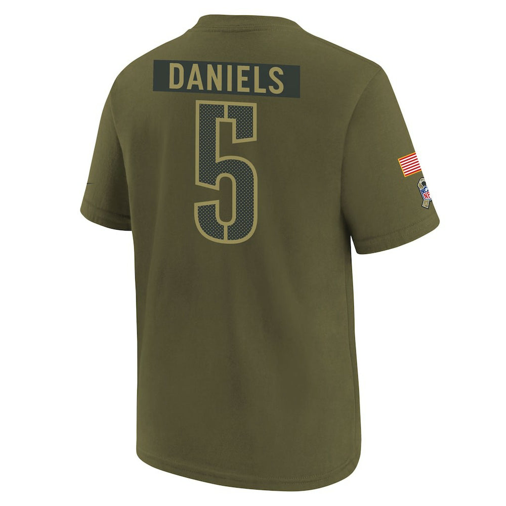 Jayden Daniels Washington Commanders Youth 2025 Salute to Service Name & Number T-Shirt Olive