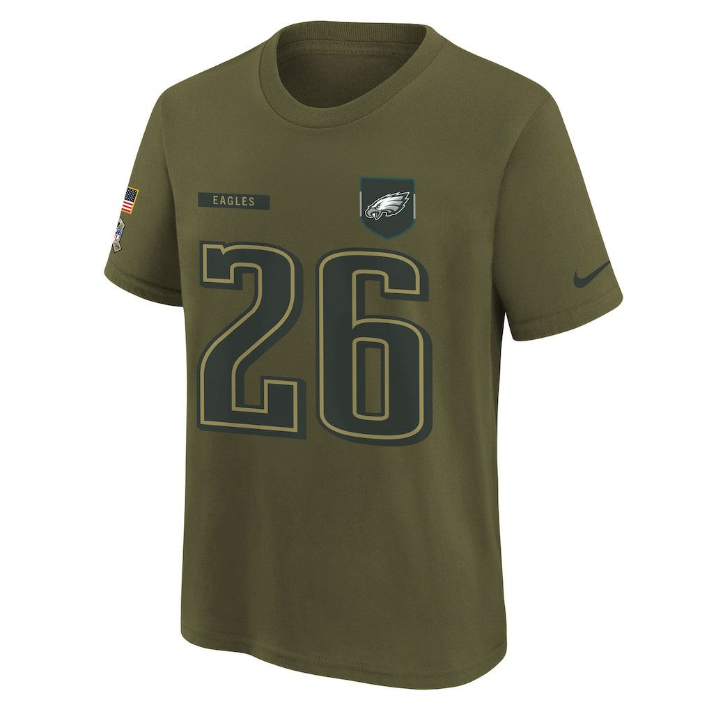 Saquon Barkley Philadelphia Eagles Youth 2025 Salute to Service Name & Number T-Shirt Olive