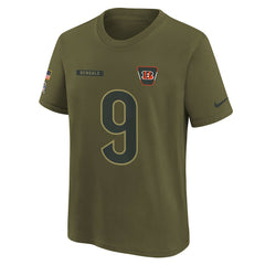 Joe Burrow Cincinnati Bengals Youth 2025 Salute to Service Name & Number T-Shirt Olive
