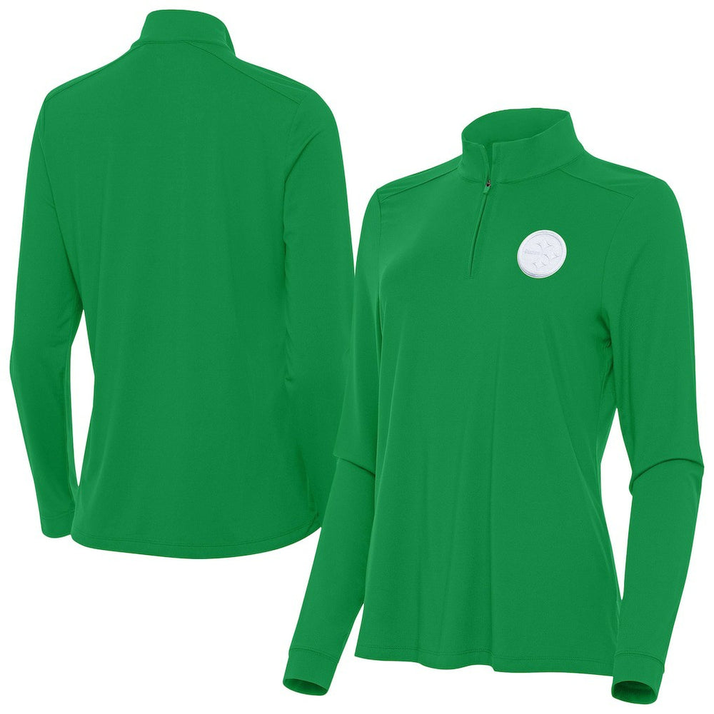 Pittsburgh Steelers Antigua Women's St. Patrick's Day Intent Quarter-Zip Performance Top Kelly Green