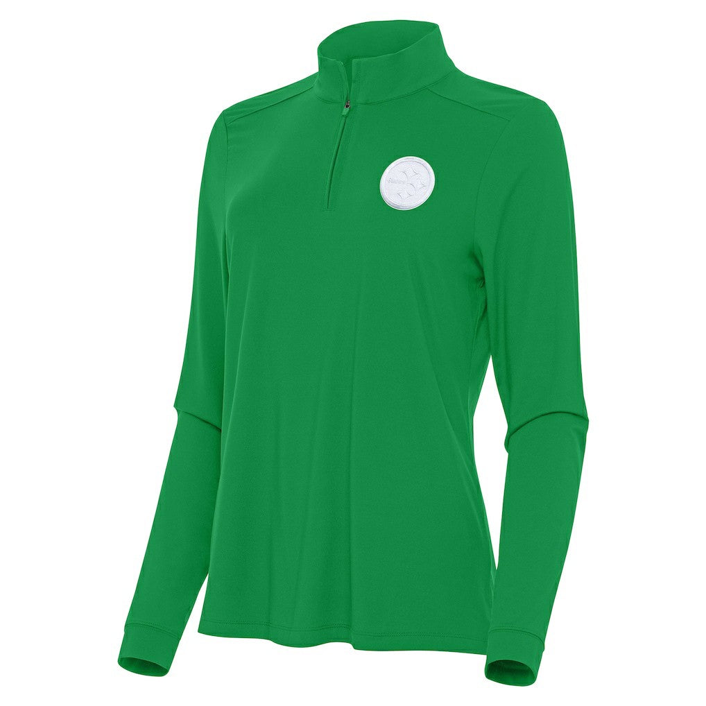 Pittsburgh Steelers Antigua Women's St. Patrick's Day Intent Quarter-Zip Performance Top Kelly Green