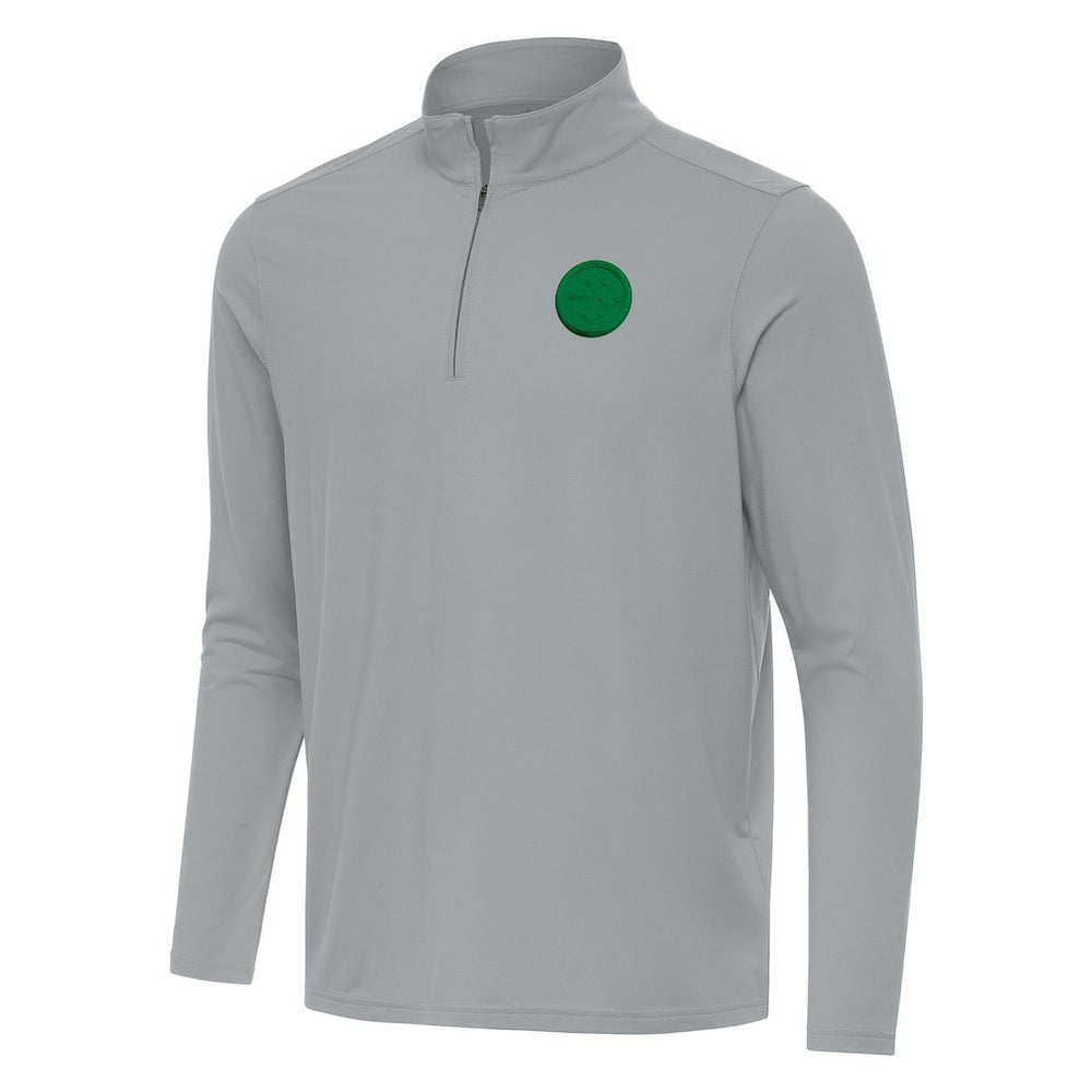 Pittsburgh Steelers Antigua St Patrick Day Intent Quarter-Zip Pullover Top Gray