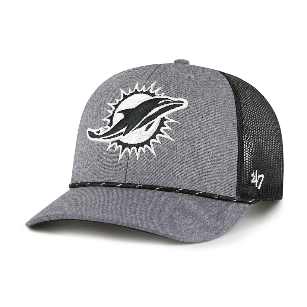 Miami Dolphins '47 Carbon Rope Trucker Adjustable Hat Heather Charcoal