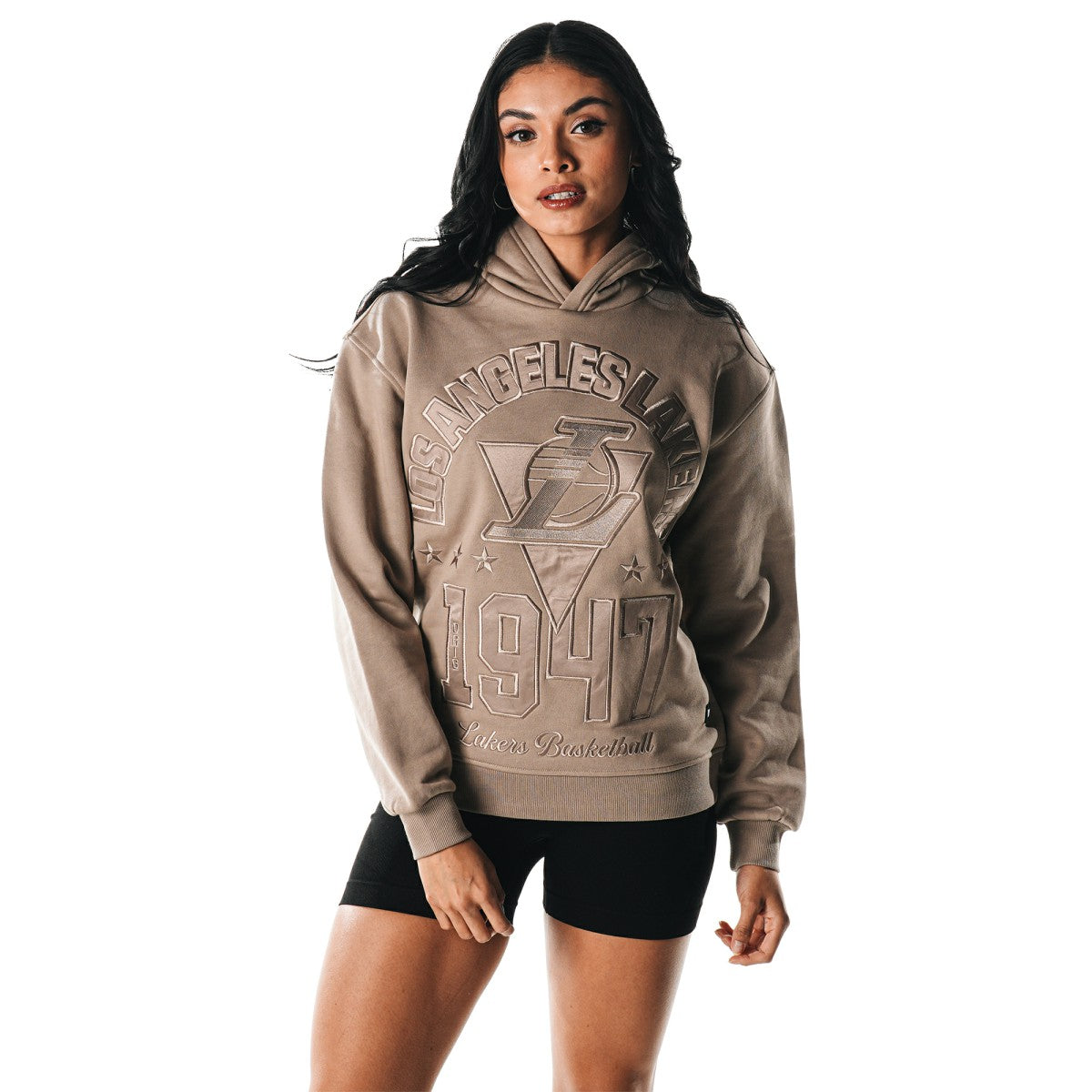 Los Angeles Lakers The Wild Collective Women's Satin Pullover Hoodie Gray