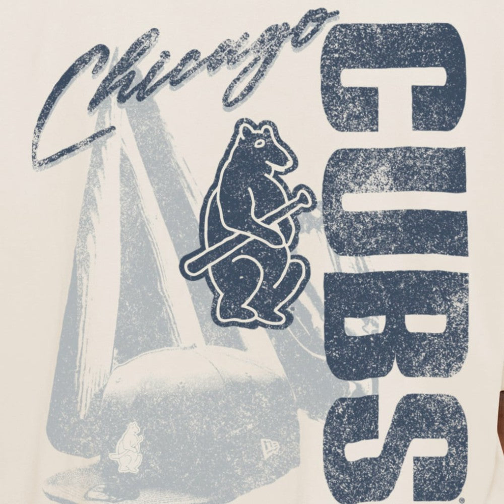 Chicago Cubs New Era Cooperstown Collection Oversized Throwback Distressed T-Shirt - Cream T-shirts