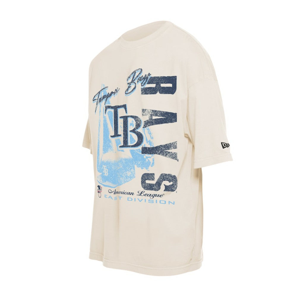 Tampa Bay Rays New Era Cooperstown Collection Oversized Throwback Distressed T-Shirt - Cream T-shirts