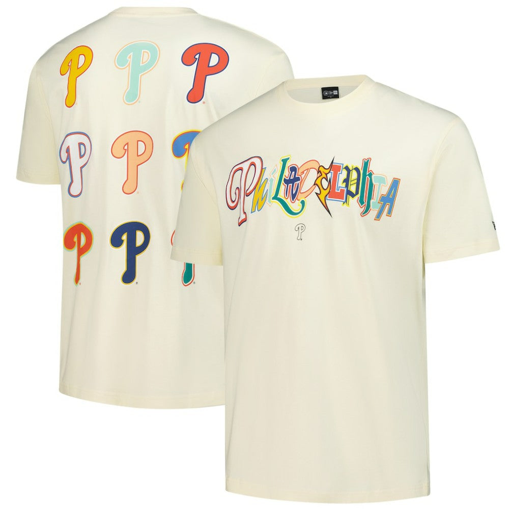 Philadelphia Phillies New Era Ransom Note Oversized T-Shirt - Cream T-shirts