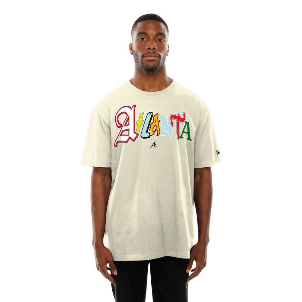 Atlanta Braves New Era Ransom Note Oversized T-Shirt - Cream T-shirts