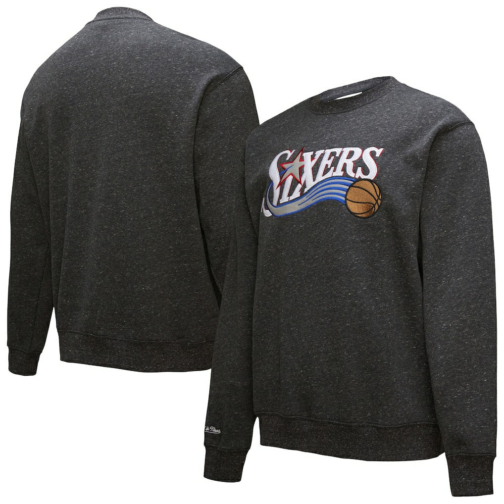 Philadelphia 76ers Hardwood Classics Blackout Collection Snow Washed Pullover Sweatshirt Black