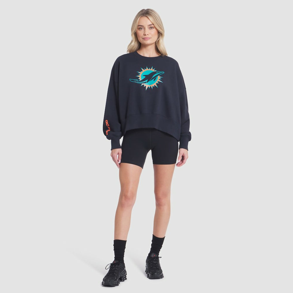 Miami Dolphins Women's 2025 Rivalries Collection Oversized Phoenix Fleece Sweatshirt Pitch Blue