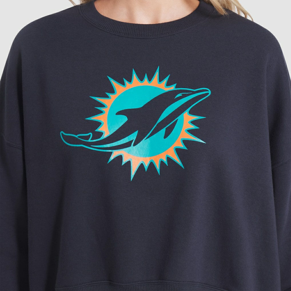 Miami Dolphins Women's 2025 Rivalries Collection Oversized Phoenix Fleece Sweatshirt Pitch Blue