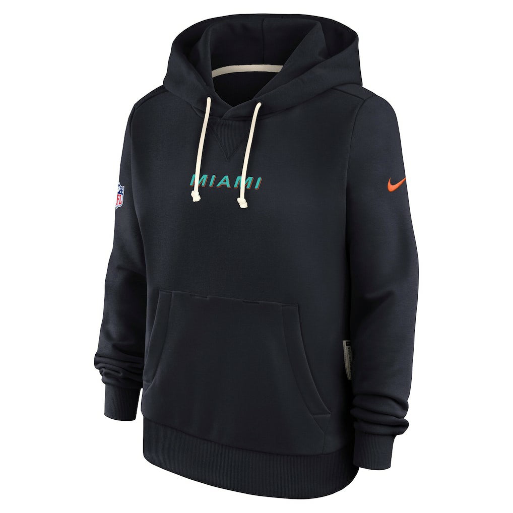 Miami Dolphins Women's 2025 Rivalries Collection Standard Issue Sideline Dri-FIT Hoodie Pitch Blue