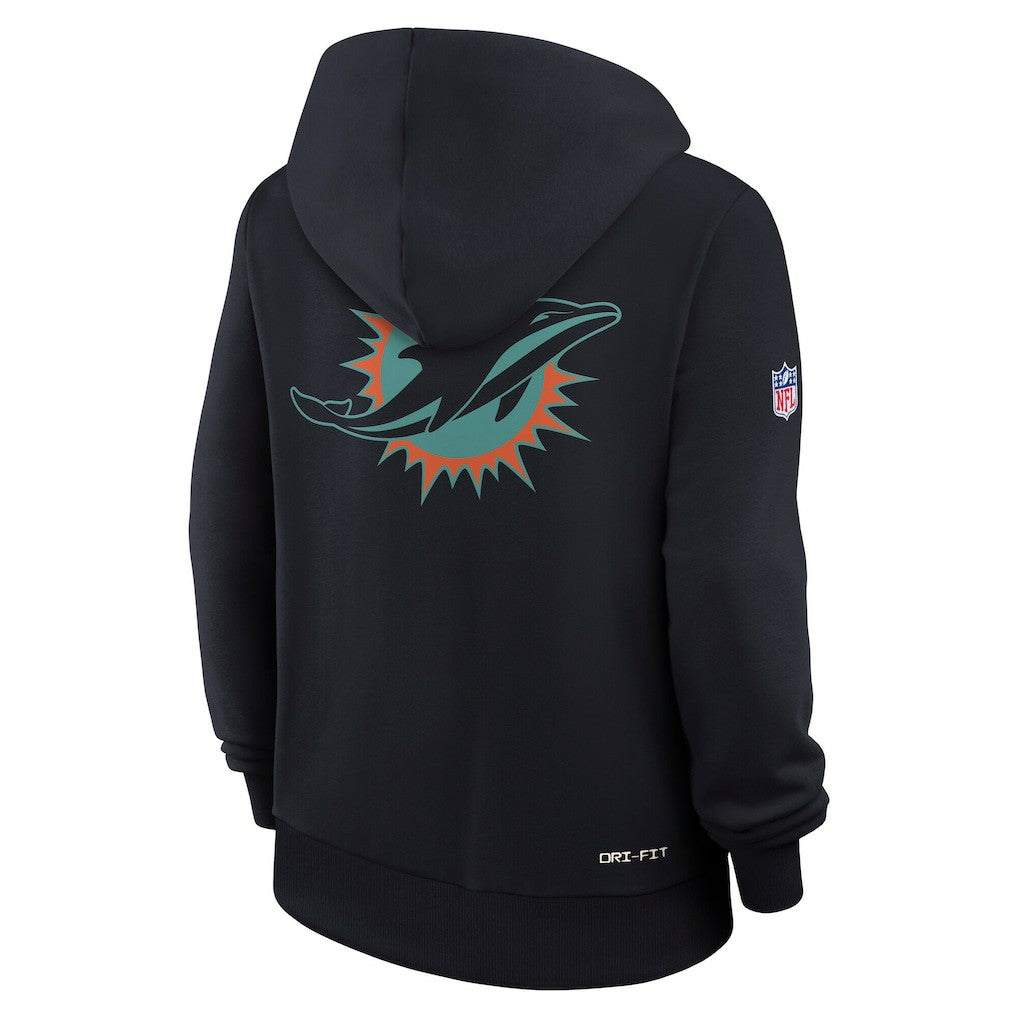 Miami Dolphins Women's 2025 Rivalries Collection Standard Issue Sideline Dri-FIT Hoodie Pitch Blue