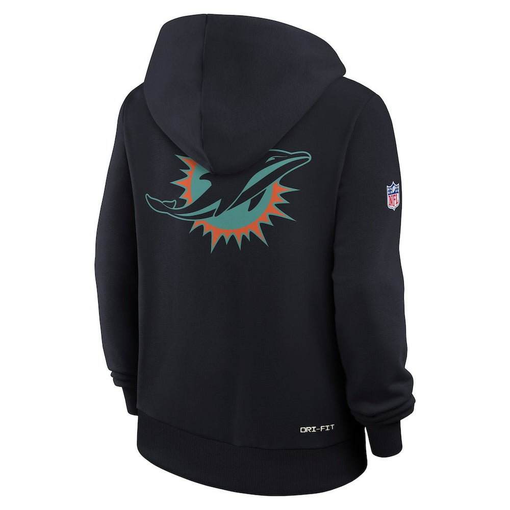Miami Dolphins Women's 2025 Rivalries Collection Standard Issue Sideline Dri-FIT Hoodie Pitch Blue