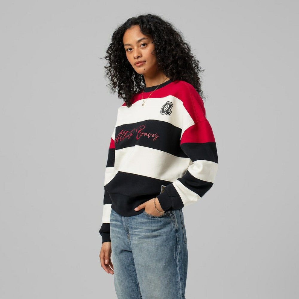 Atlanta Braves Mitchell & Ness Women's Cooperstown Collection Blocked Fleece Pullover Sweatshirt- Red/Black Pullover