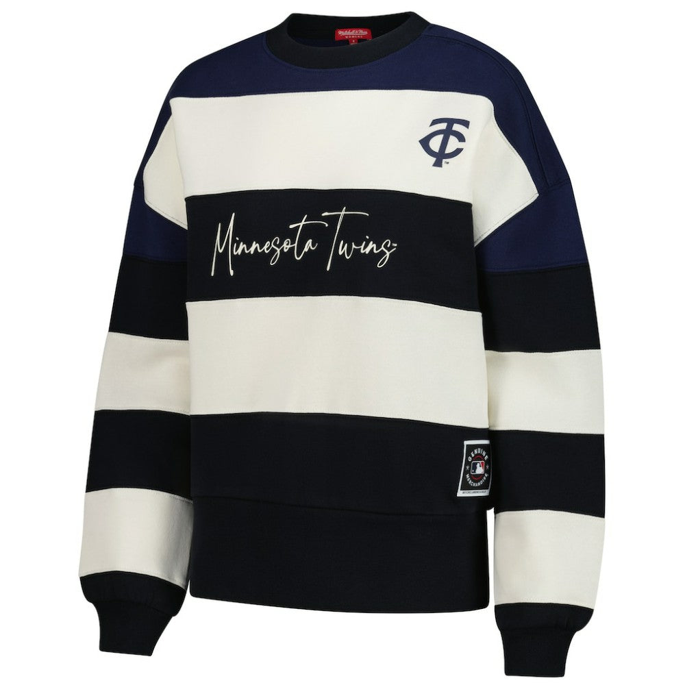 Minnesota Twins Mitchell & Ness Women's Cooperstown Collection Blocked Fleece Pullover Sweatshirt- Navy/Black Pullover