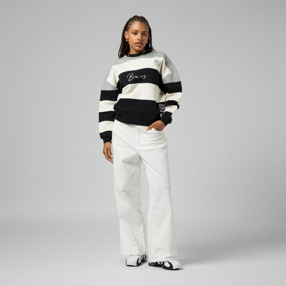 Milwaukee Brewers Mitchell & Ness Women's Cooperstown Collection Blocked Fleece Pullover Sweatshirt- Gray/Black Pullover