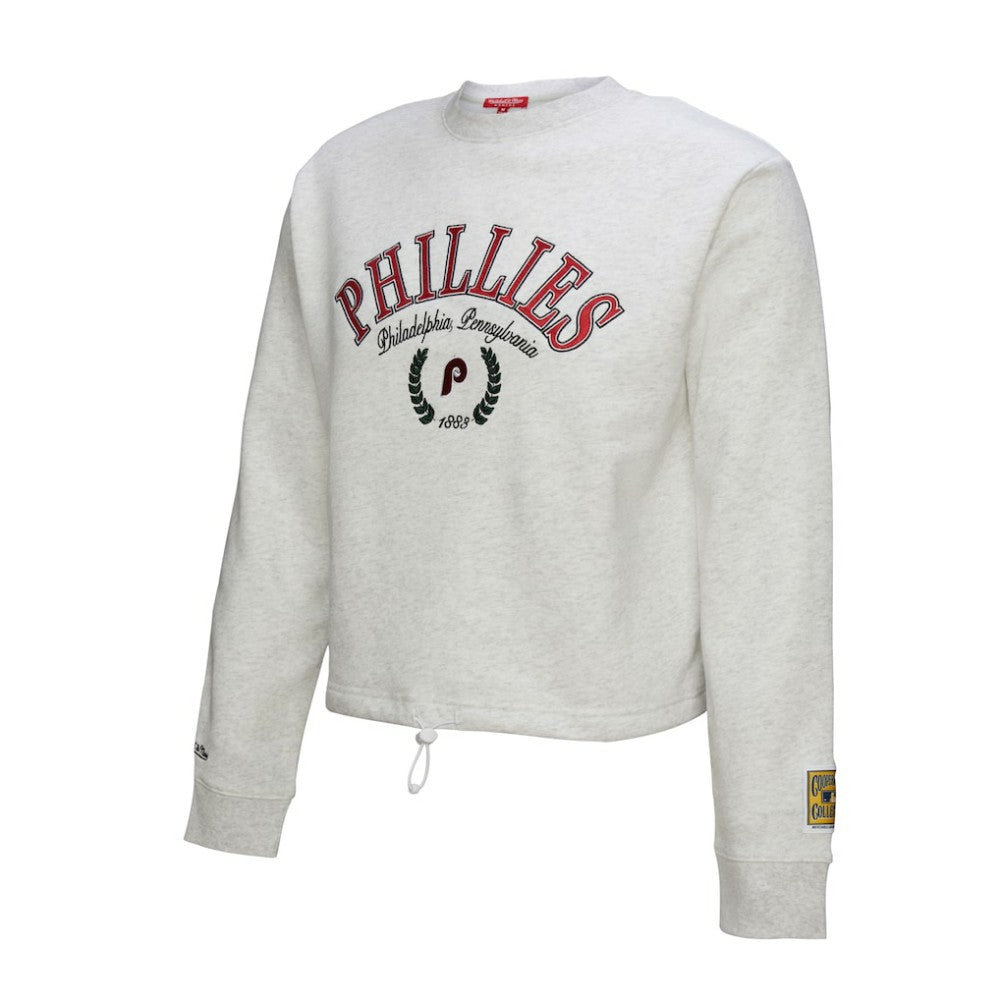 Philadelphia Phillies Mitchell & Ness Women's Cropped Toggle Pullover Sweatshirt - Heather Gray Pullover