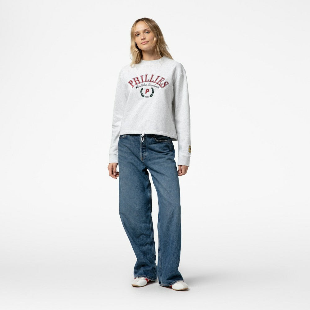Philadelphia Phillies Mitchell & Ness Women's Cropped Toggle Pullover Sweatshirt - Heather Gray Pullover