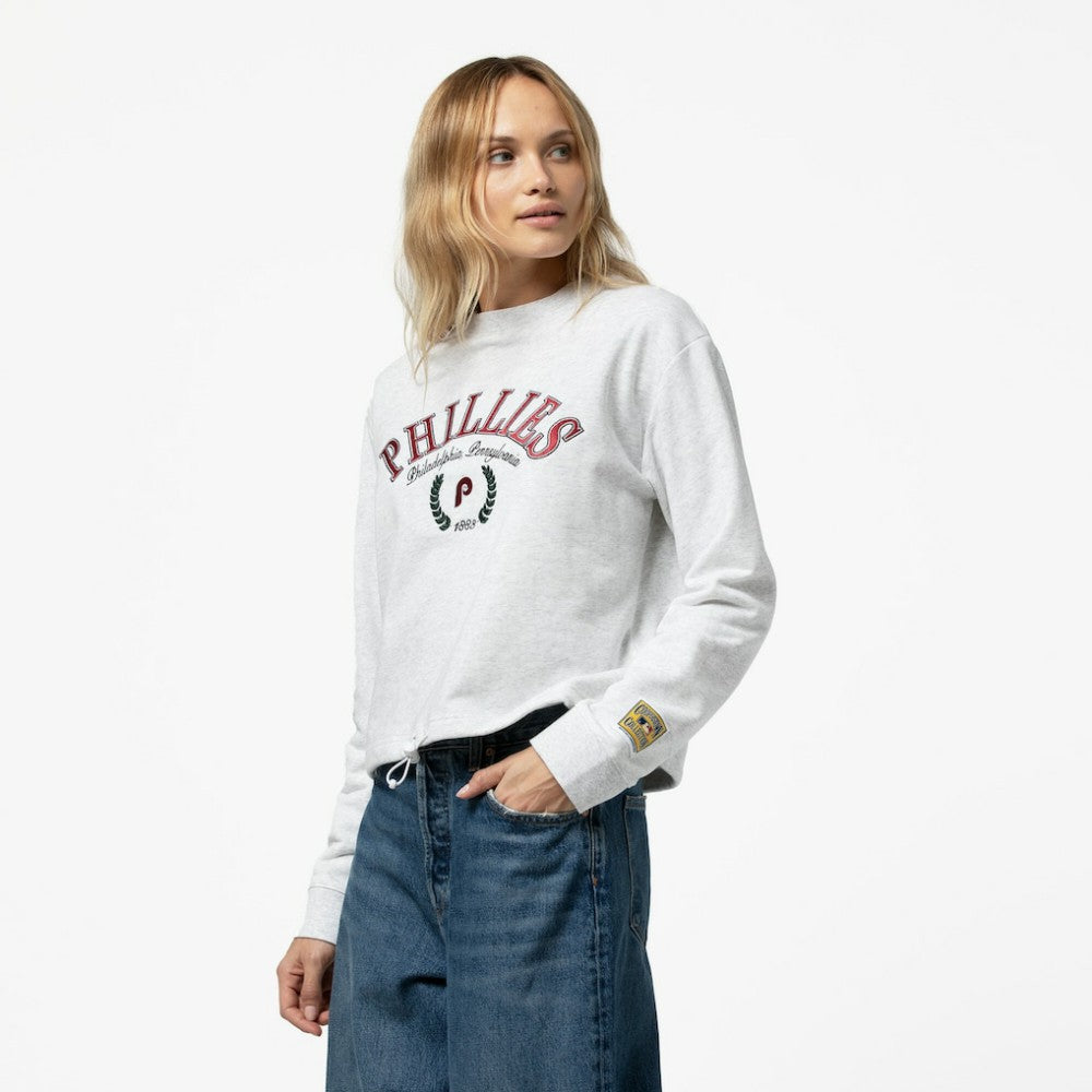 Philadelphia Phillies Mitchell & Ness Women's Cropped Toggle Pullover Sweatshirt - Heather Gray Pullover