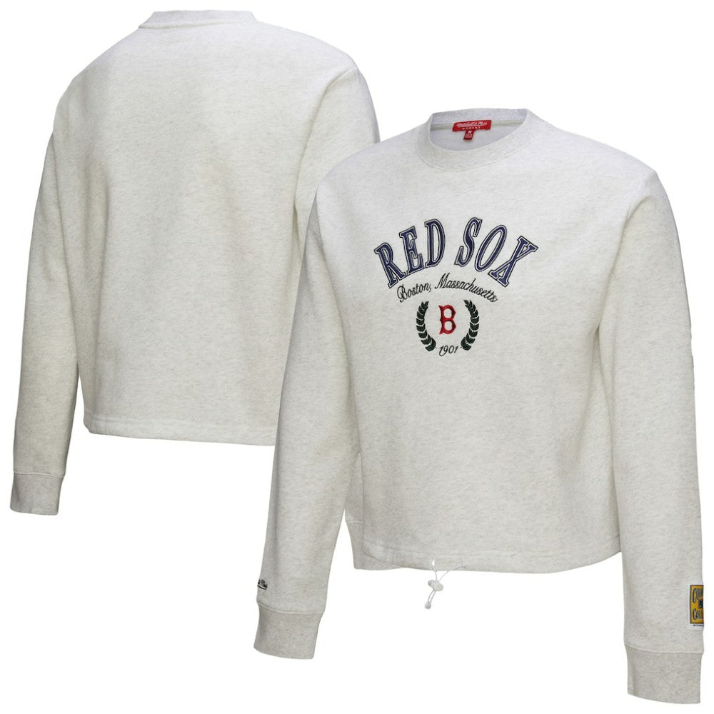 Boston Red Sox Mitchell & Ness Women's Cropped Toggle Pullover Sweatshirt - Heather Gray Pullover