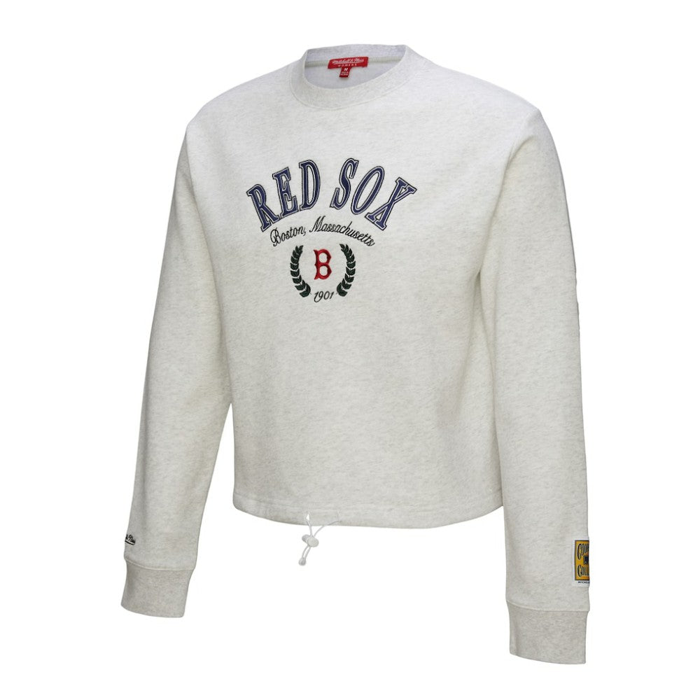 Boston Red Sox Mitchell & Ness Women's Cropped Toggle Pullover Sweatshirt - Heather Gray Pullover
