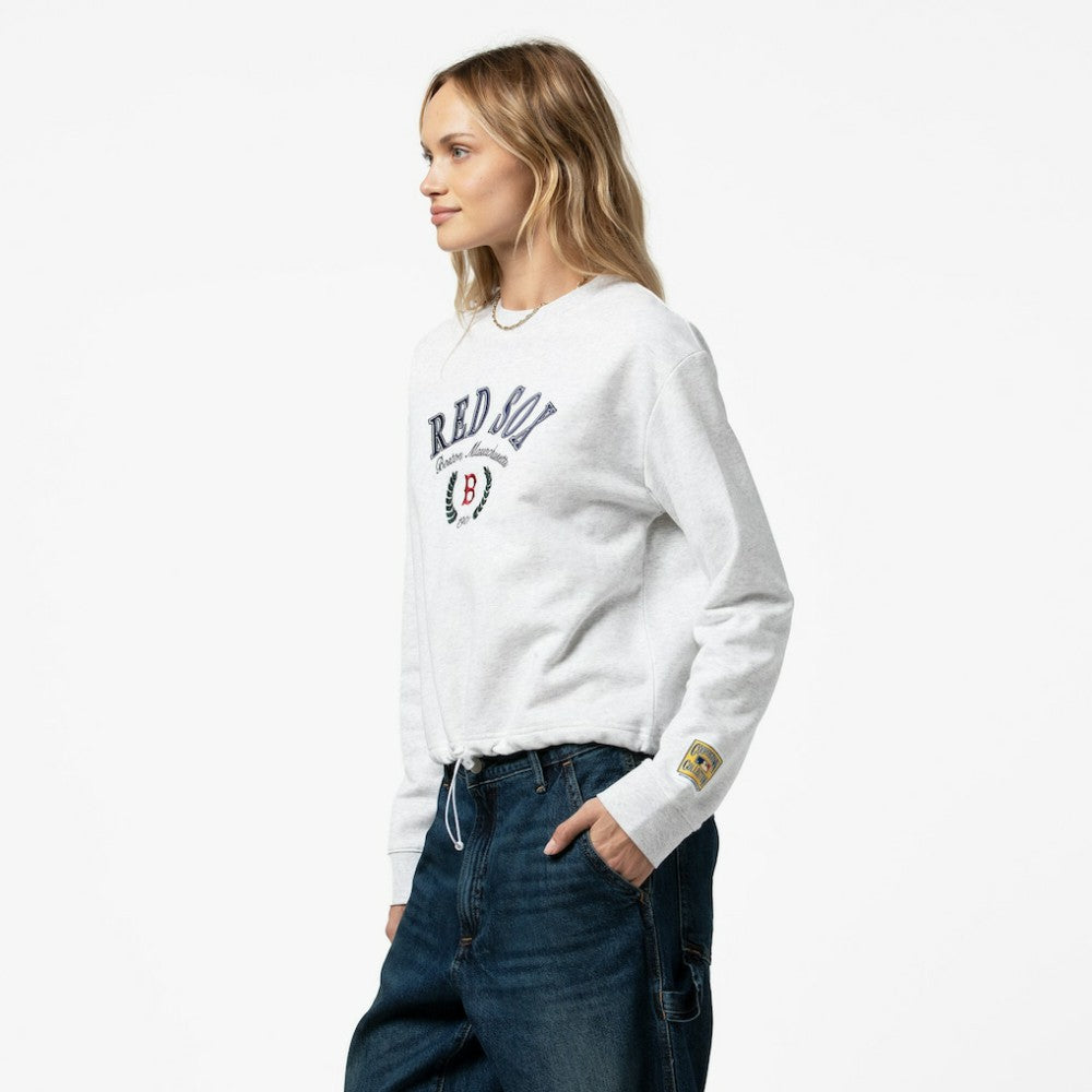 Boston Red Sox Mitchell & Ness Women's Cropped Toggle Pullover Sweatshirt - Heather Gray Pullover