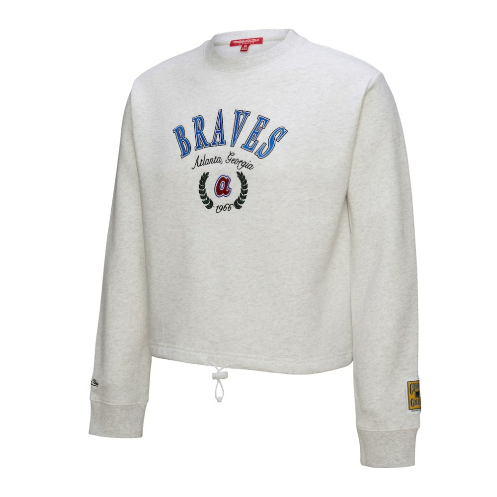 Atlanta Braves Mitchell & Ness Women's Cropped Toggle Pullover Sweatshirt - Heather Gray Pullover