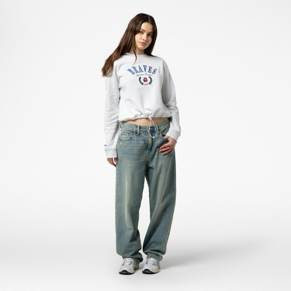 Atlanta Braves Mitchell & Ness Women's Cropped Toggle Pullover Sweatshirt - Heather Gray Pullover