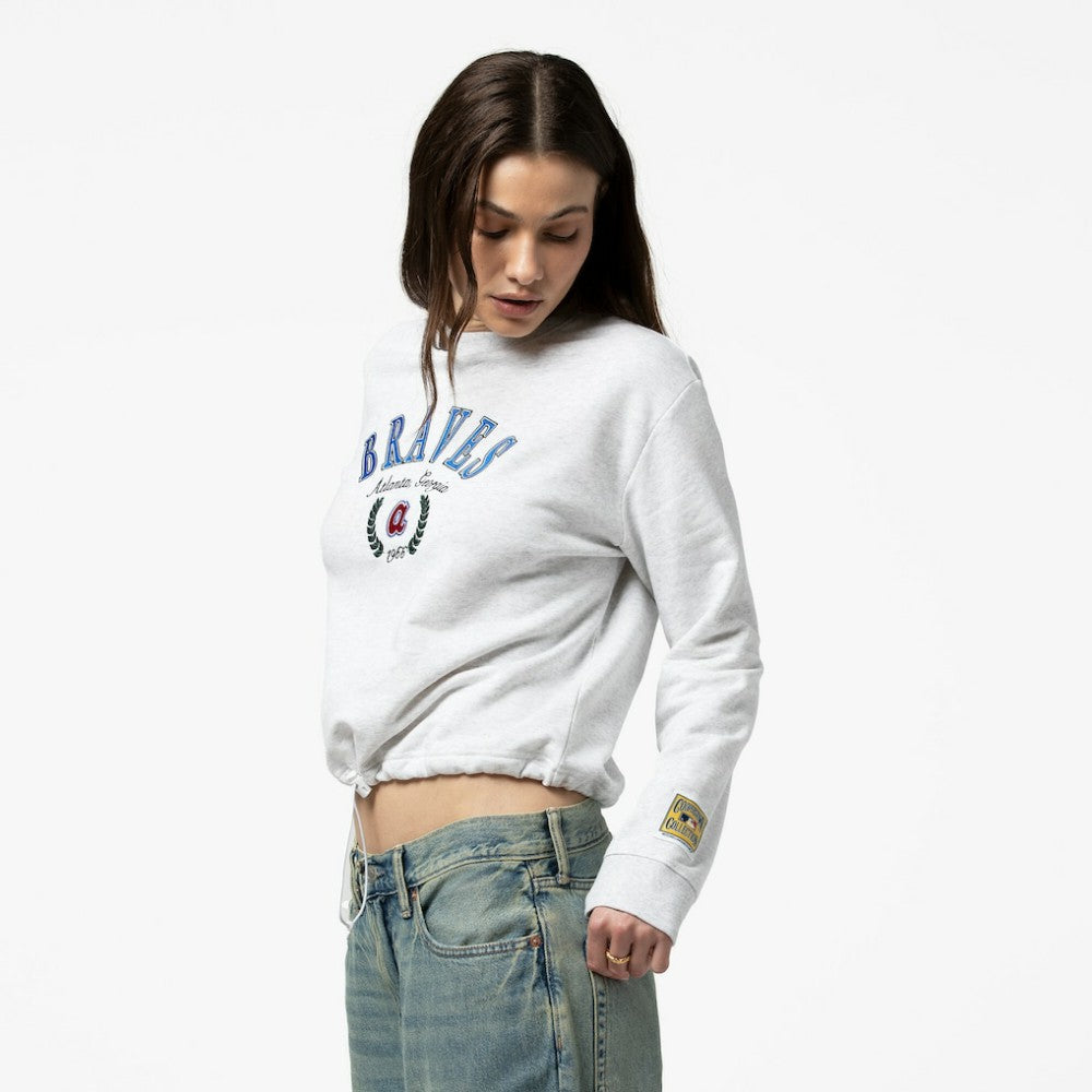 Atlanta Braves Mitchell & Ness Women's Cropped Toggle Pullover Sweatshirt - Heather Gray Pullover