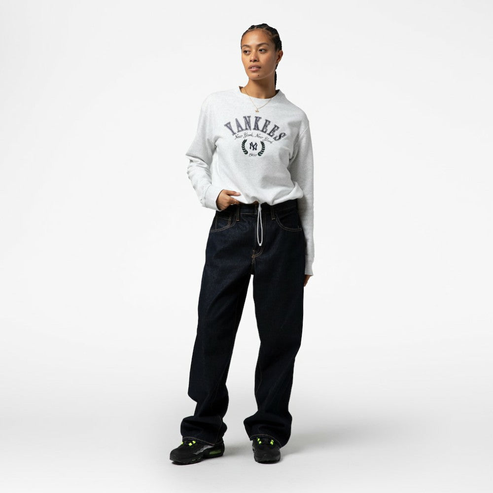 New York Yankees Mitchell & Ness Women's Cropped Toggle Pullover Sweatshirt - Heather Gray Pullover